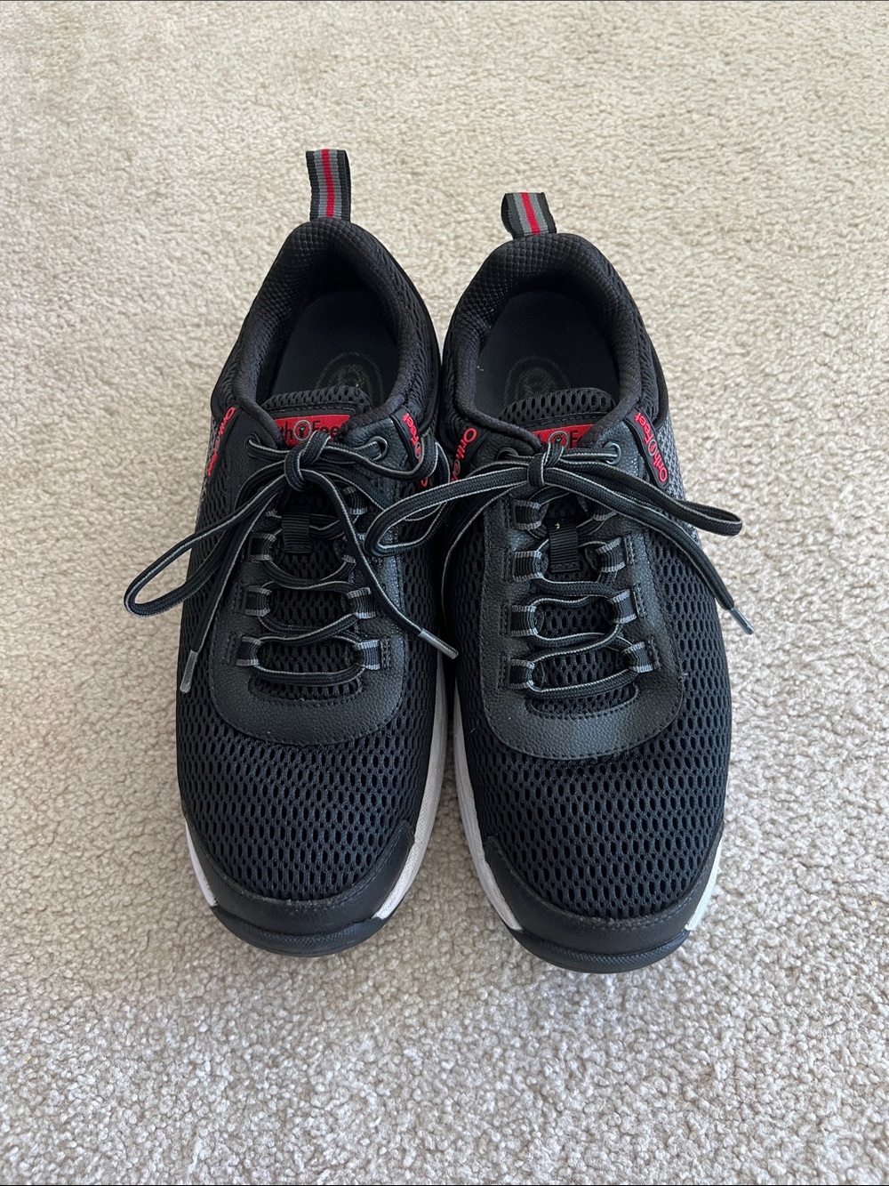 Men's Black Athletic Mesh Sneakers with Red Trim